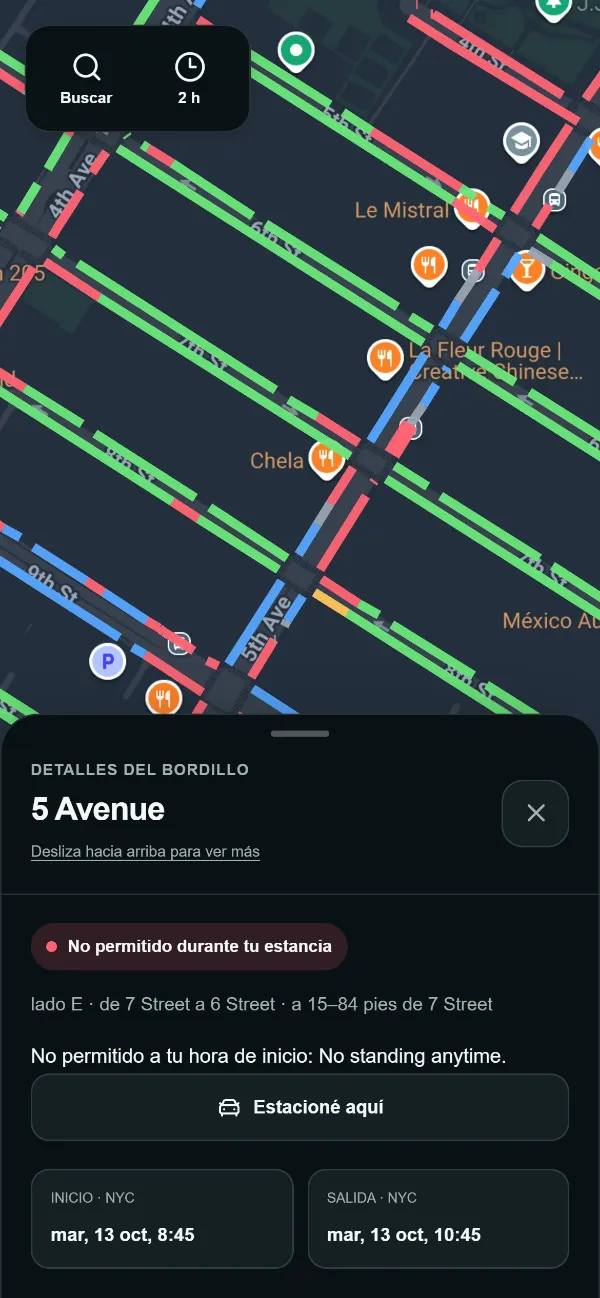 ParkFluent's curb sheet in Spanish